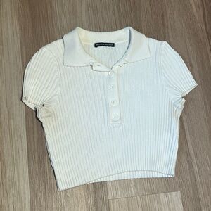 Brandy Melville White Ribbed Polo Shirt